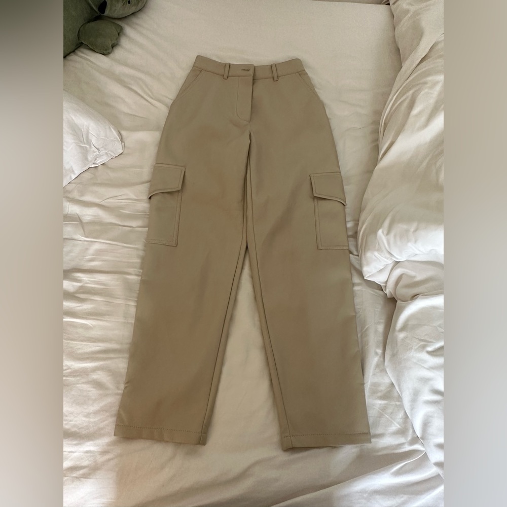 Aritzia beige leather cargo pants